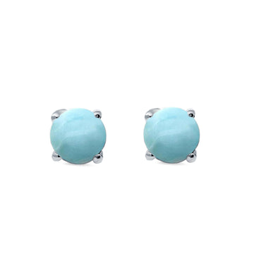 Round Simulated Larimar CZ Stud Earrings 925 Sterling Silver 3MM-10MM